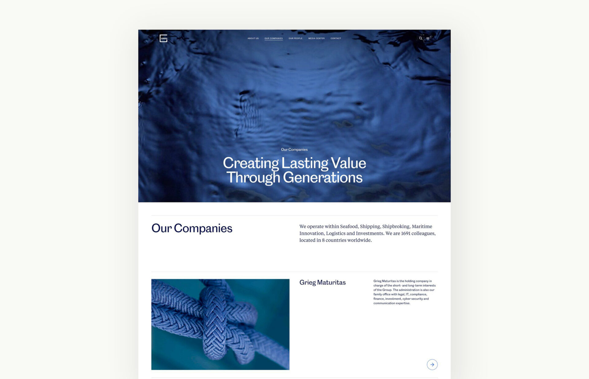 Skjermbilde fra Grieg Group nettside