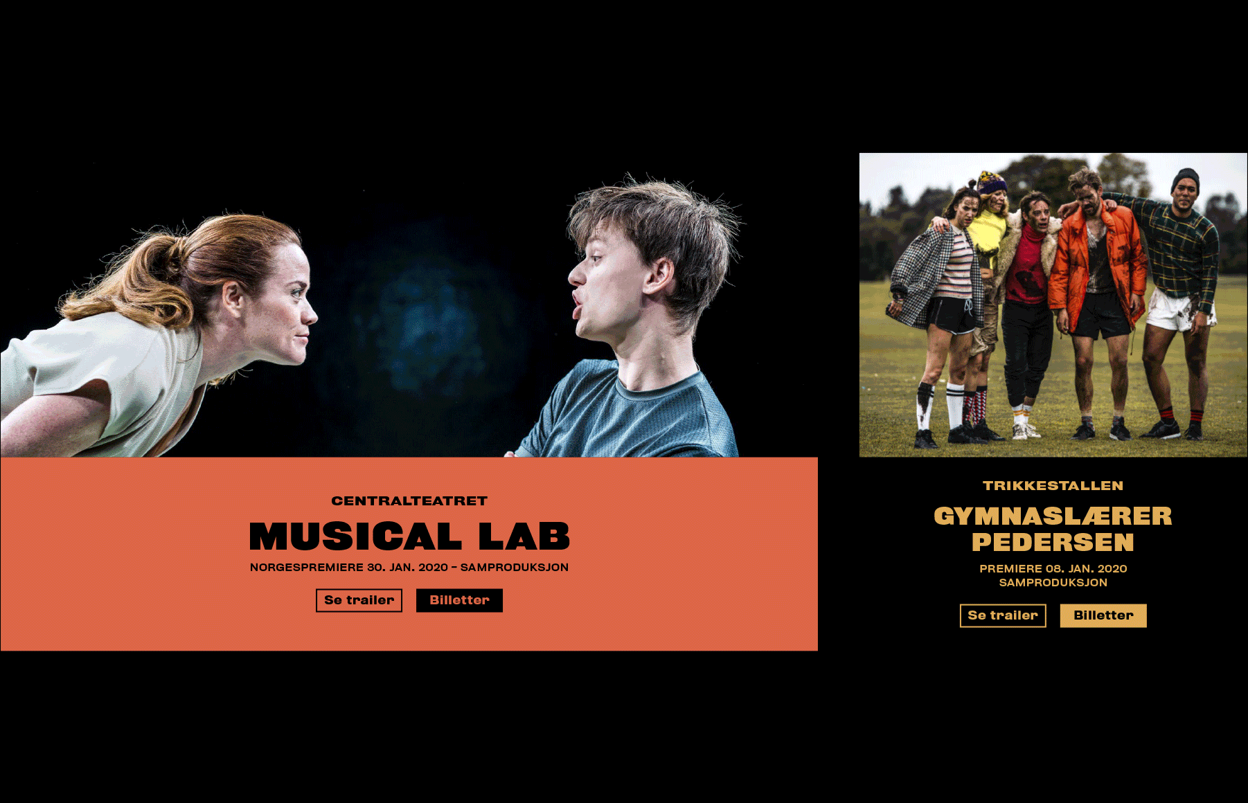 Illustrasjonsbilde med animasjon, som viser ulike skjermbider fra Oslo Nye teater sine nettside