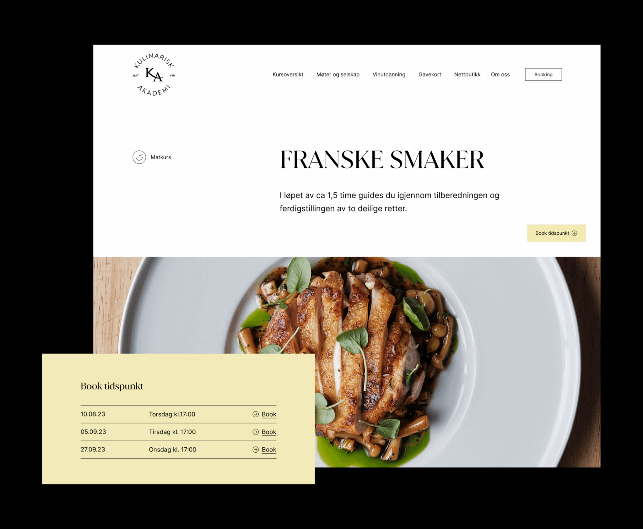 Skjermbilde fra Kulinarisk Akademi sine nettsider som viser farger og visuell profil.