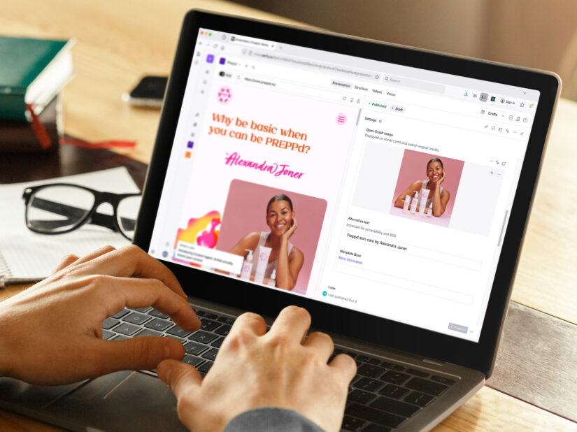 Skjermbilde fra Sanity CMS på en laptop for å illustrere publiseringsløsningenløsningen.